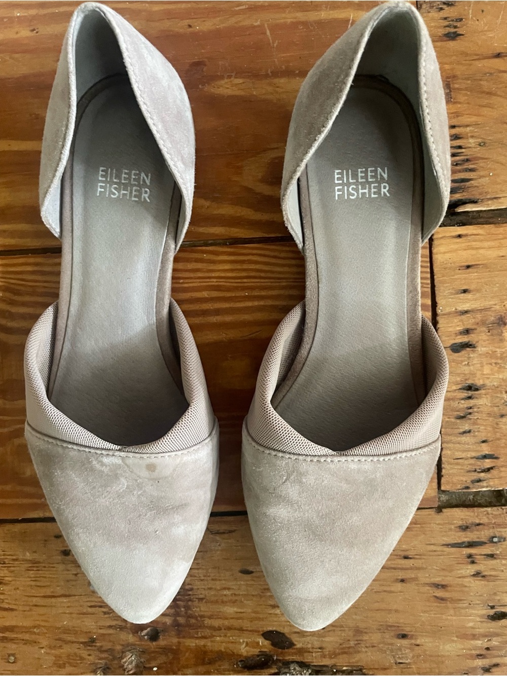 Eileen Fisher Taupe Suede D'Orsay Pointed-Toe Flats